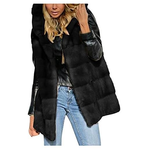 Generic gilet lungo da donna in pelliccia sintetica, senza maniche, corto, con cappuccio, rosa, m