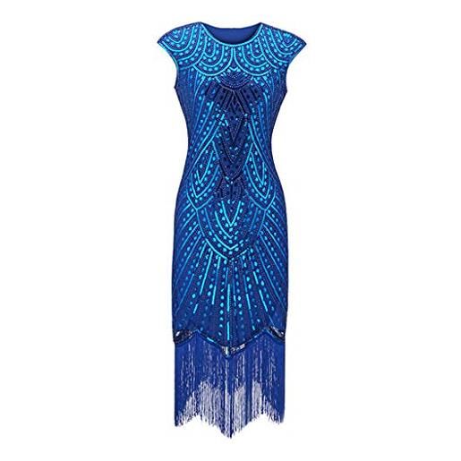 Generic abito da sera da donna in stile vintage anni '20, con nappa, taglie forti, blu, 3xl
