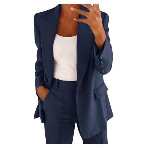 Generic set da donna co ord, abiti da donna con pantaloni blazer, abiti eleganti a maniche lunghe con bottoni, cappotto, pantaloni, set casual da donna, set da ufficio per matrimoni, ospiti, blazer, blu scuro