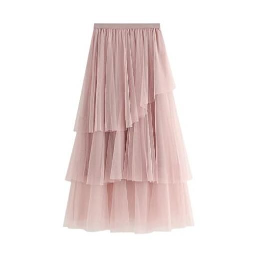 Suvoiier gonna lunga da donna in tulle lunga da donna gonna a trapezio elastica a vita alta gonna lunga femminile, rosa, m
