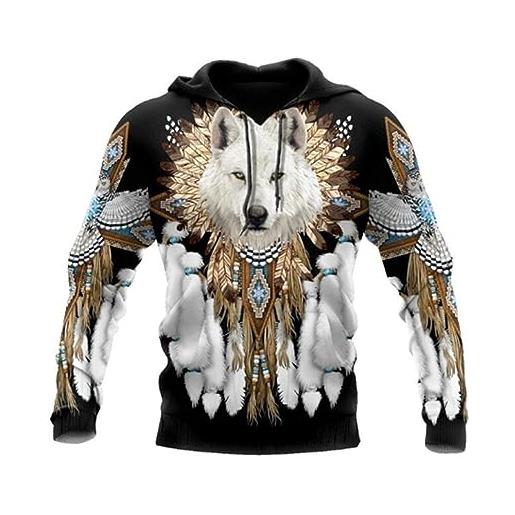 AllMonyba lupo della tribù dei nativi indiani stampato in 3d felpa con cappuccio da uomo unisex streetwear coulisse casual pullover