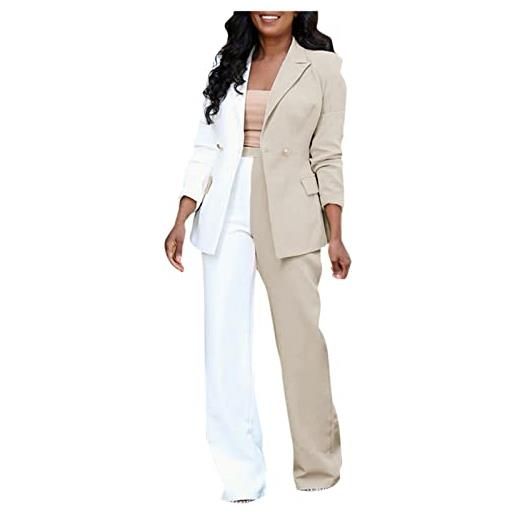 KHIRVWL tailleur donna eleganti cerimonia autunno 2 pezzi a maniche lunghe blazer donna con bottoni curvy tailleur pantalone da donna da ufficio tinta unita taglie forti completo donna elegante tute eleganti