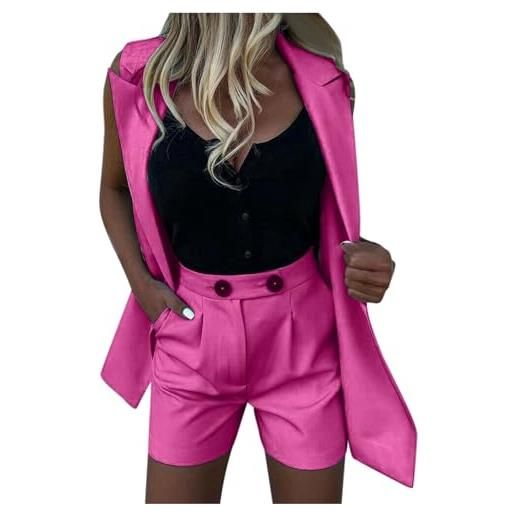 Generic gilet da donna in tinta unita, pantaloncini, completo da completo completi da 2 pezzi per donna tinta unita senza maniche con pantaloncini completi da lavoro casual eleganti (hot pink-a, xl)