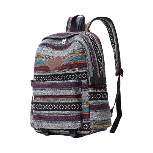 KMGDM zaino per computer portatile in tela per studenti universitari e appassionati di palestra borse per libri etnici zaini di grande capacità, grigio, 30x13x43cm