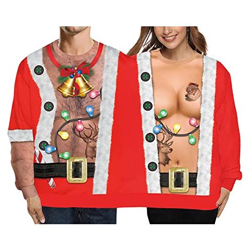 Niceyoeuk maglia natalizia divertente a due persone, maglione stampato con motivi natalizi gemelli congiunti per coppie, red02. , s-m