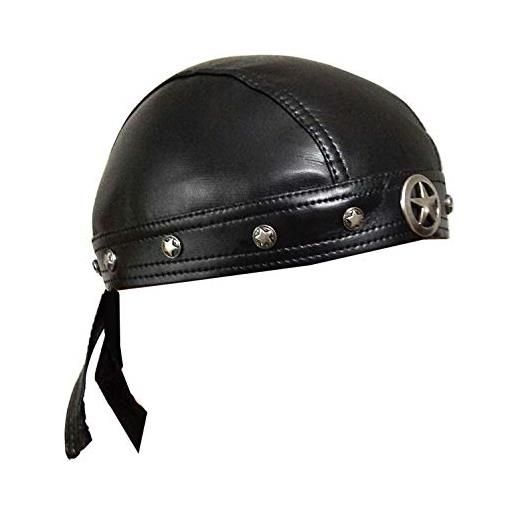 ESYTCH bandana con borchie a forma di stella, du do doo, cappellino da motociclista, in pelle, alla moda, nero, taglia unica