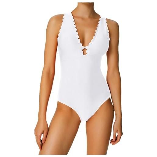 Generisch costume da bagno 44 donna costume da bagno con volant, scollo a v, allacciatura tankini per donne incinte, bianco, 3xl