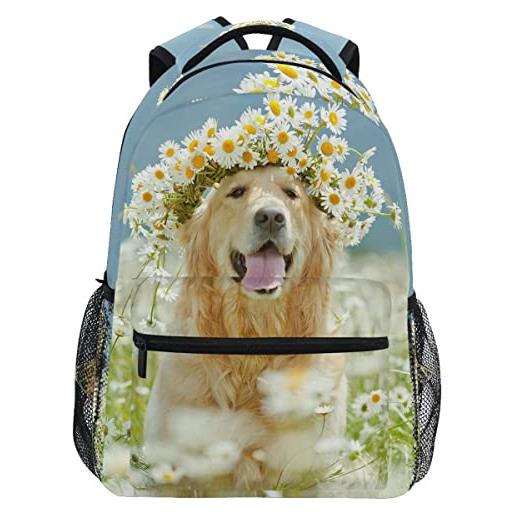 PRyLqKS golden retriever dog happy daisy flowers zaini per ragazze ragazzi cuccioli animali scuola zaino per bambini studenti 43,2 cm, golden retriever dog, taglia unica