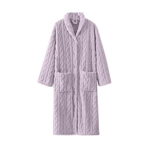 Generic accappatoio donna nido d'ape womens long fleece robe fuzzy cozy warm bathrobe shawl collar spa robe laddies textured house coat accappatoio donna nido d ape accappatoio morbido (purple, m)