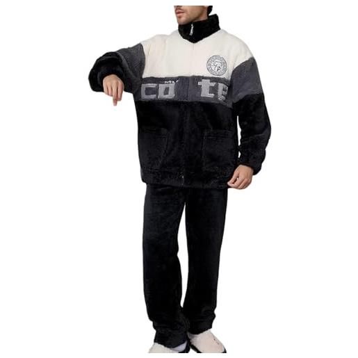 KBOPLEMQ pigiama da uomo, caldo, lungo, set invernale in due pezzi, da uomo, in pile, a maniche lunghe e pigiama, set da 2 pezzi, a maniche lunghe, con tasca, o blu. , xl