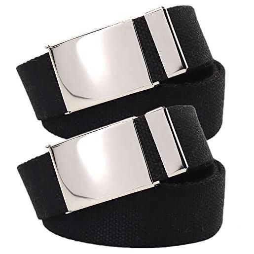 YunYunStrap cintura da uomo taglie forti fino a 165cm, cintura tattica in tela con fibbia in metallo militare flip-top, confezione da 2