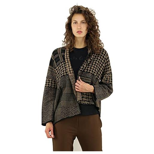 MANILA GRACE maglia donna nero/cammello j m324cj d aperta over patch s
