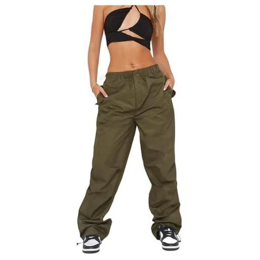 Generic pantaloni cargo da donna y2k pantaloni sportivi dritti a vita alta in tinta unita casual estetico con coulisse pantaloni anni 2000 streetwear-come mostrato nella foto2-m