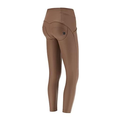 FREDDY - pantaloni push up wr. Up® similpelle vita alta con incrocio, donna, marrone, small