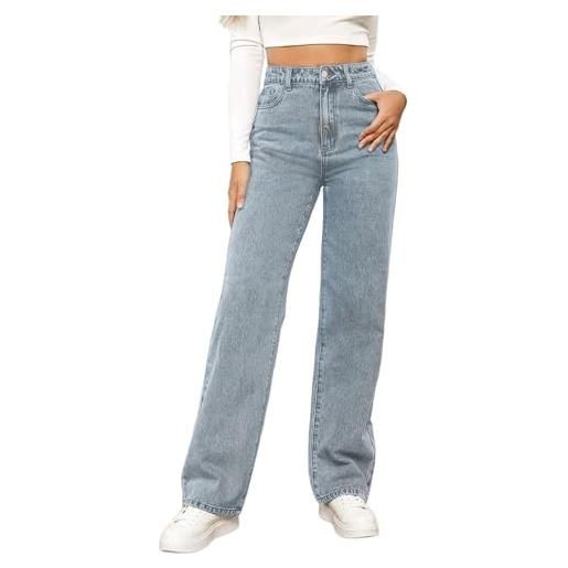 Generico jeans donna vita alta autunno gamba dritta jeans donna elasticizzati larghi curvy pantaloni in denim tinta unita con tasche per vacanze ufficio casa o sport