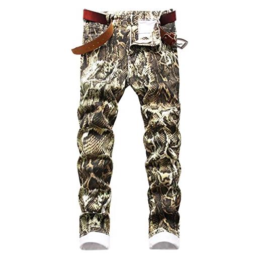 Baylvn - pantaloni aderenti da uomo, stile casual, con stampa - - 52