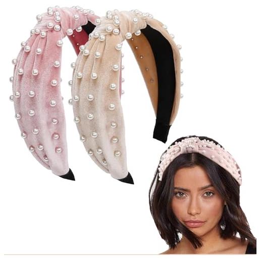 VOCOSTE Raso Annodato Perle Fascia per Capelli, per Donna, 1.1 Largo Rosa