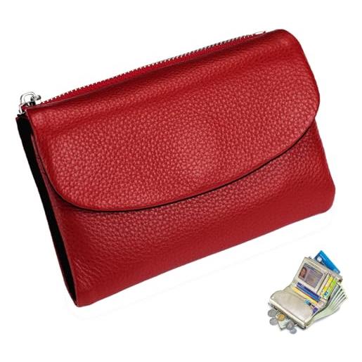 Sunwel Portafoglio Piccolo A Forma Di Fragola Con Cerniera – 5 Scomparti Carte, Portamonete, Per Ragazze E Donne – Rosso Minimalista - 3