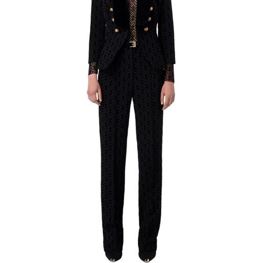 ELISABETTA FRANCHI pantalone dritto in crepe stampa flock - pa01636e2 - nero