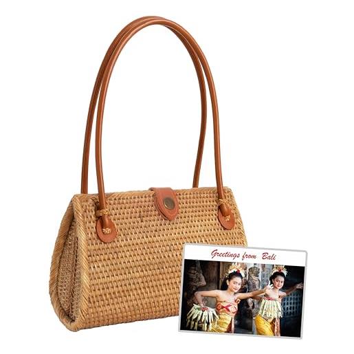 Pro@Home43® borsa da spiaggia donna in rattan e paglia - fatta a mano a bali - stile boho chic - borsa estiva elegante per mare e vacanza
