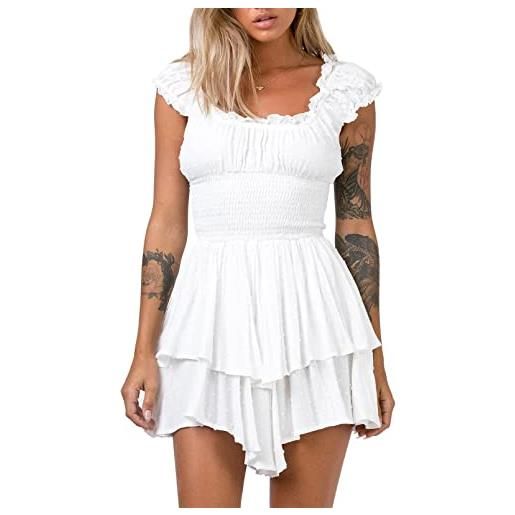 Pink Queen mini abito da donna con spalle scoperte boho a maniche corte, bianco, m