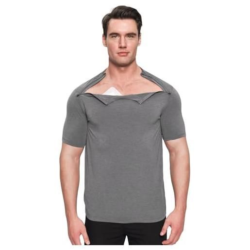 Landofgenie magliette sportive uomo post-intervento spalla con doppia cerniera, ideale per chemioterapia e trattamenti. T-shirt funzionale s-3xl