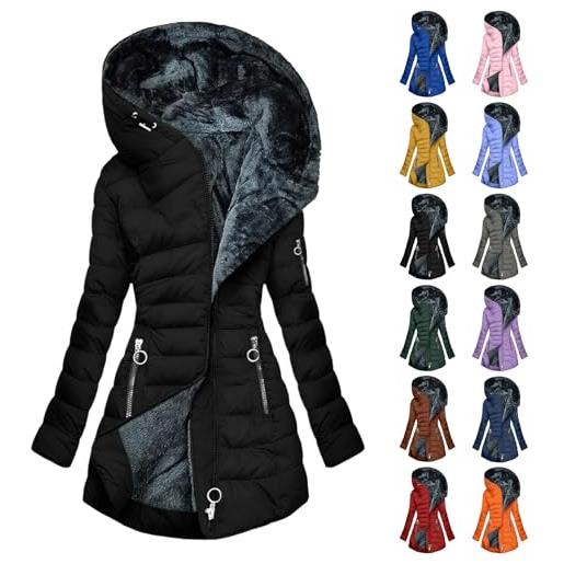 KHIRVWL cappotto donna invernale piumino 100 grammi donna foderati giacca antivento in pile termici elegante giubbotto lungo spessa parka cappotto imbottito casual con tasche e coulisse