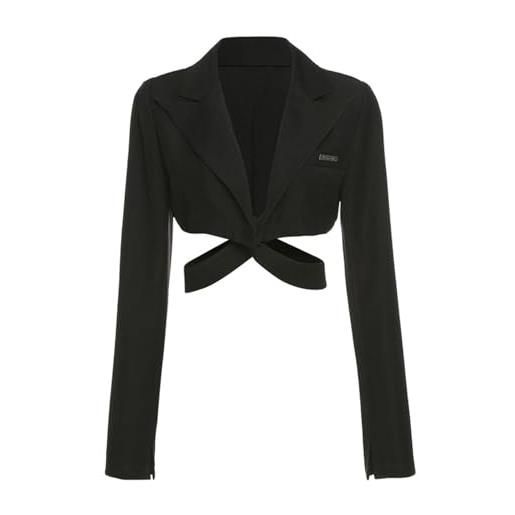 WEITING new hong kong style cool girl dark lutto stile vita alta cinturino incrociato abito a maniche lunghe versatile giacca corta da donna-nero-s