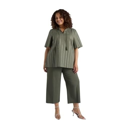FIORELLA RUBINO: blusa a righe con lacci curvy size verde militare stagione primavera estate 2025. 