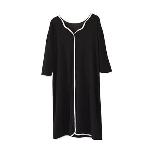 MGDIFYXAA camicia da notte da donna in modal tinta unita con scollo a v e maniche a tre quarti, taglie forti, estiva, da notte nero l