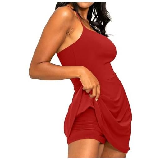 Pwzoax plush backless active dress with built in shorts and bra, summer womens athletic d𝗿ess casual short skirt (red, m)