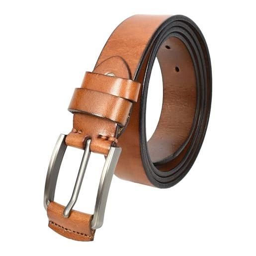 A1 FASHION GOODS cintura da uomo in vera pelle, design classico, con fibbia, vari colori, stile casual a008, marrone chiaro, length 97 cm, 34 waist