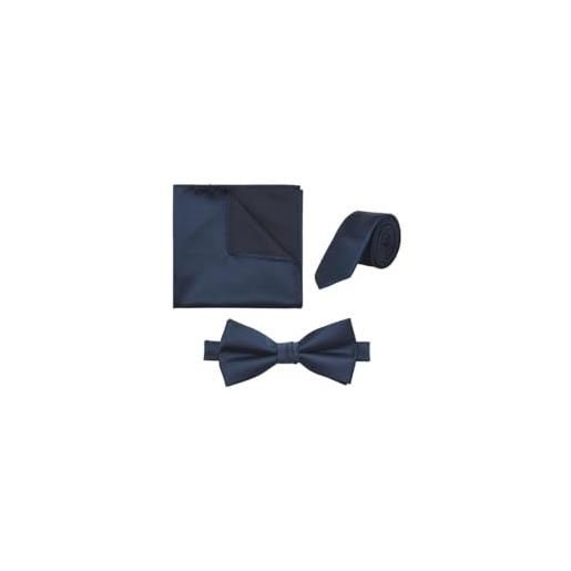 JACK & JONES kit accessori uomo composto da papillon, cravatta e fazzoletto, tessuto 100% poliestere, colore navy blazer modello: 12229660 blu navy blazer