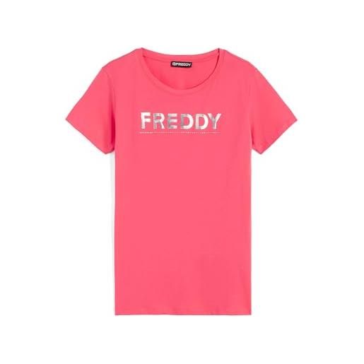FREDDY - t-shirt donna comfort fit in jersey leggero di cotone, donna, rosso, small