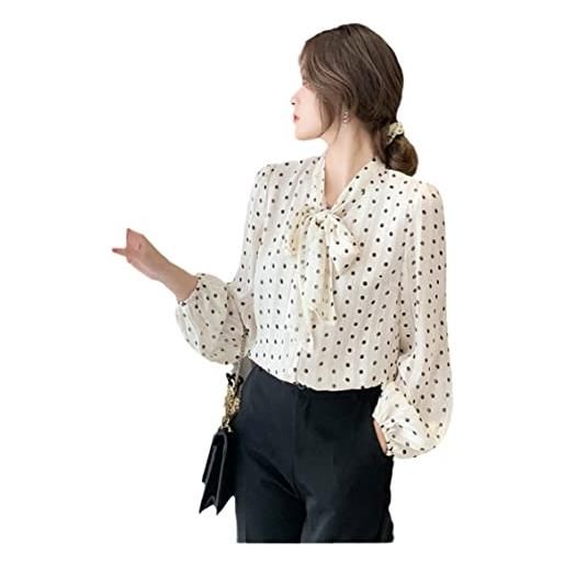 Pulcykp camicia a maniche lunghe a pois in chiffon camicetta top fiocco con scollo a v camicetta da donna top camicia da lavoro stampata, come da immagine, xxl