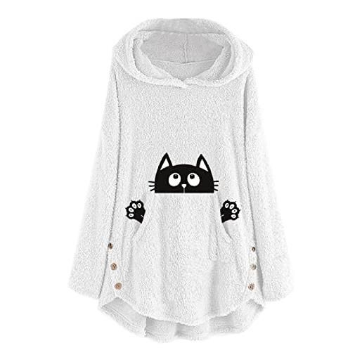 OEIYZIAQY maglione felpato da donna con cappuccio stampa calda pullover in pile bottone sciolto top sciolto top mantello con cappuccio pigiama invernale, la-6, xl