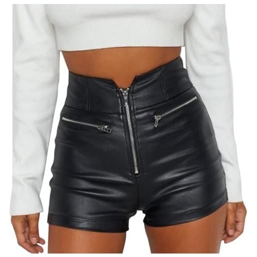 nicticsi pantaloncini skinny da donna pantaloni corti in pelle pu classico tinta unita shorts estivi casual comodo short con tasche morbido pantaloncinis alla moda e affascinanti e nero xs