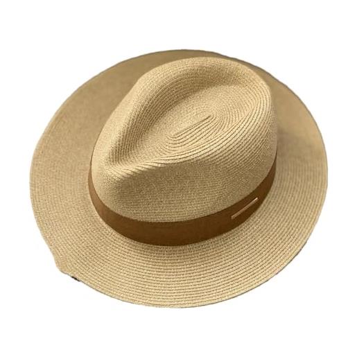Generic panama cappello di paglia unisex cappello a cilindro fedora cappello grande, marrone kaki, 58/60 cm/l