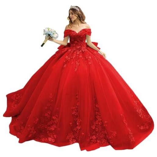 Fuomomo abito da ballo floreale 3d quinceanera abiti da 16 anni in tulle gonfio e scintillante abito da ballo in pizzo con spalle scoperte