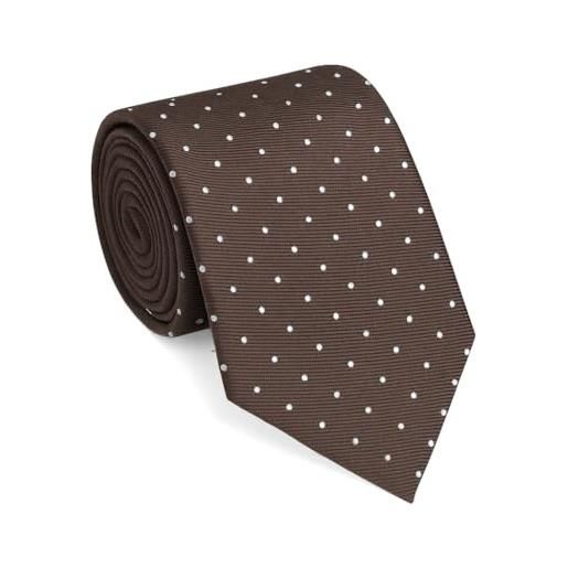 Remo Sartori - elegante cravatta marrone pois bianchi in seta, 8 cm, made in italy, uomo