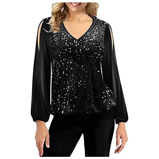 Kobilee top donna elegante brillantini cerimonia taglie forti camicia maglia paillettes curvy cotone invernali blusa rossa top paillettes manica lunga scollo a v camicette