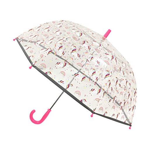 SMATI ombrello per bambini smartbulle ombrello a bolle trasparente - bordo fluorescente: antivento;Diametro=71cm;Apertura manuale;Ombrello per bambina;Design: unicorno. 