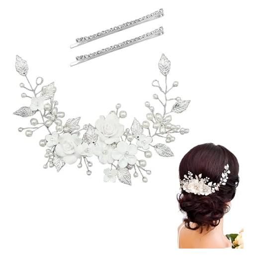 VVQWCY fiore sposa sposa capelli vite perla, fascia per capelli di cristallo, foglia di fiore, gioielli per capelli di perla, accessori per capelli per donne e ragazze