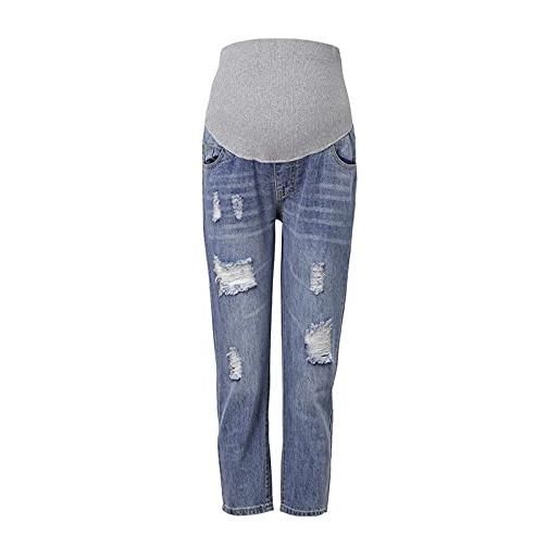 Generic legging prop pantaloni pancia donna incinta pantaloni premaman jeans strappati pantaloni premaman pantaloni jean extender gravidanza, blu, xl