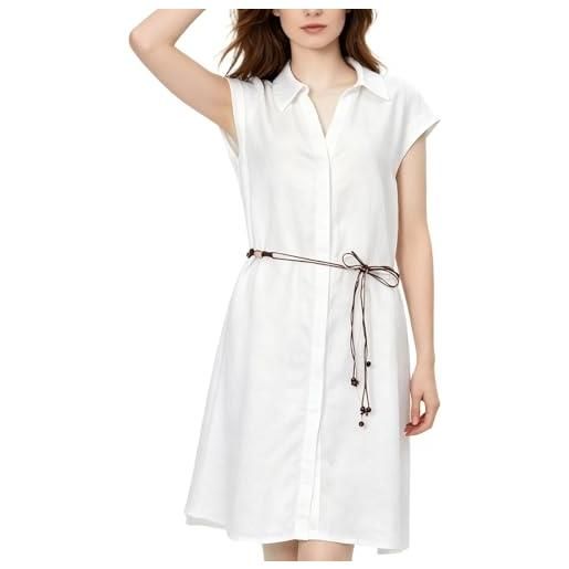 Amazhiyu abito midi da donna, in puro lino, estivo, casual, con tasche e cintura, bianco, s
