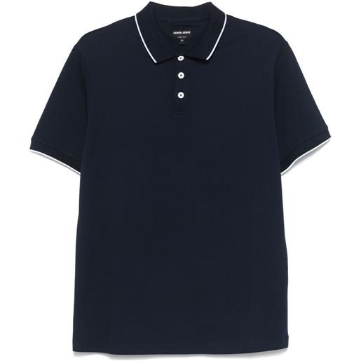 Giorgio Armani polo in cotone con ricamo logo - blu