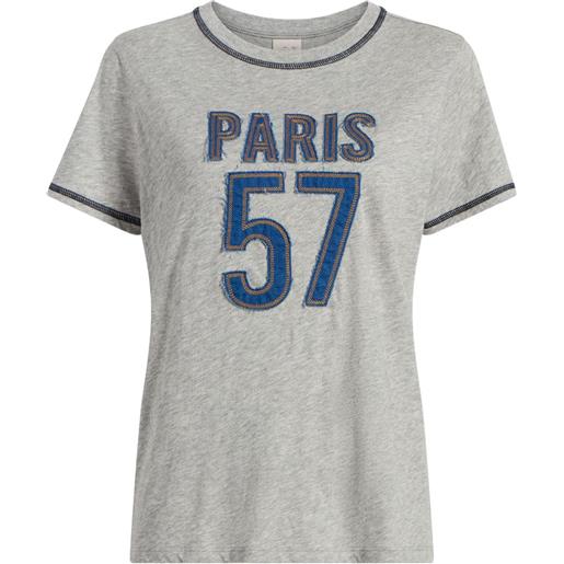 Cinq A Sept t-shirt con applicazione denim - grigio