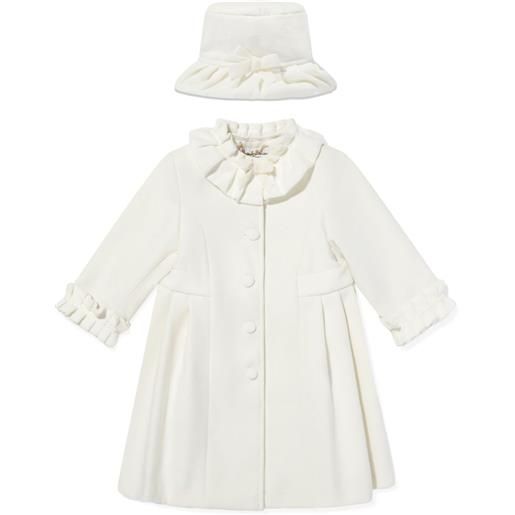 Sarah Louise set cappotto e cappello con ruches - bianco