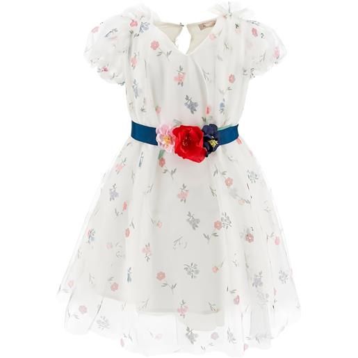Monnalisa abito a fiori con cintura - bianco