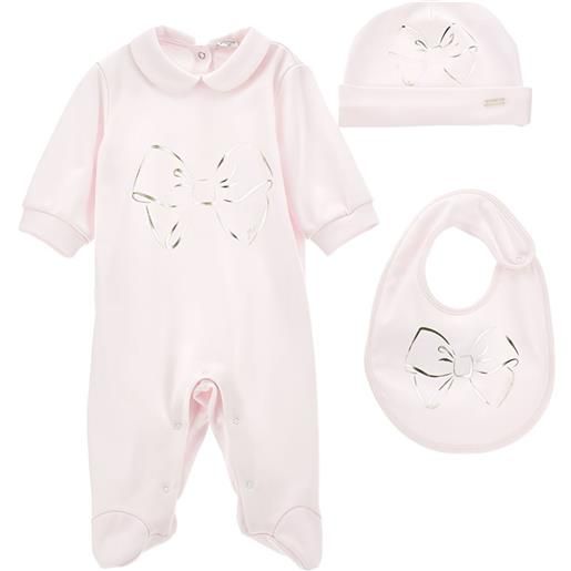 Monnalisa set in cotone con fiocco (3 pezzi) - rosa